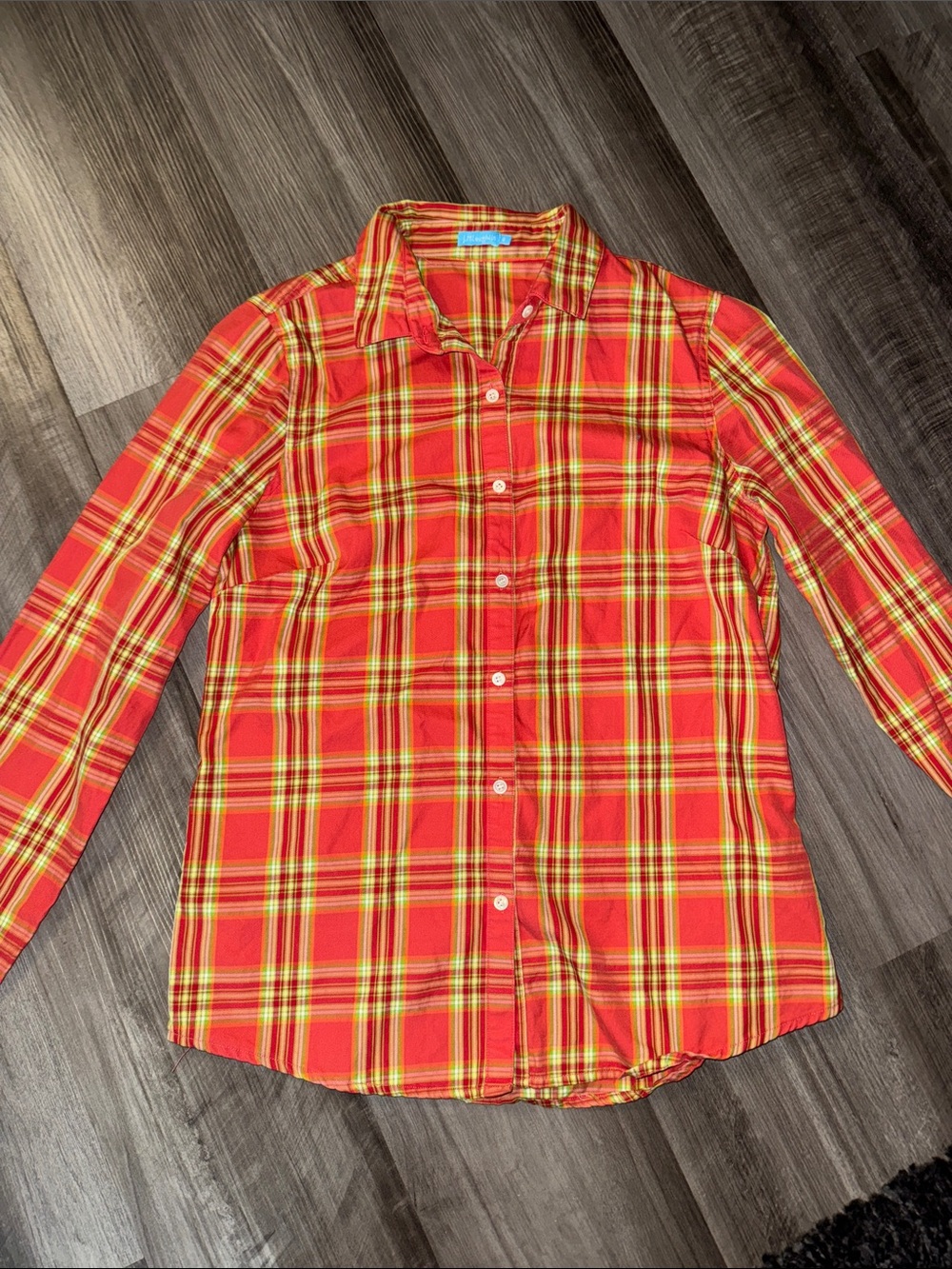 J. McLaughlin 6 womens button down casual shirt top plaid orange